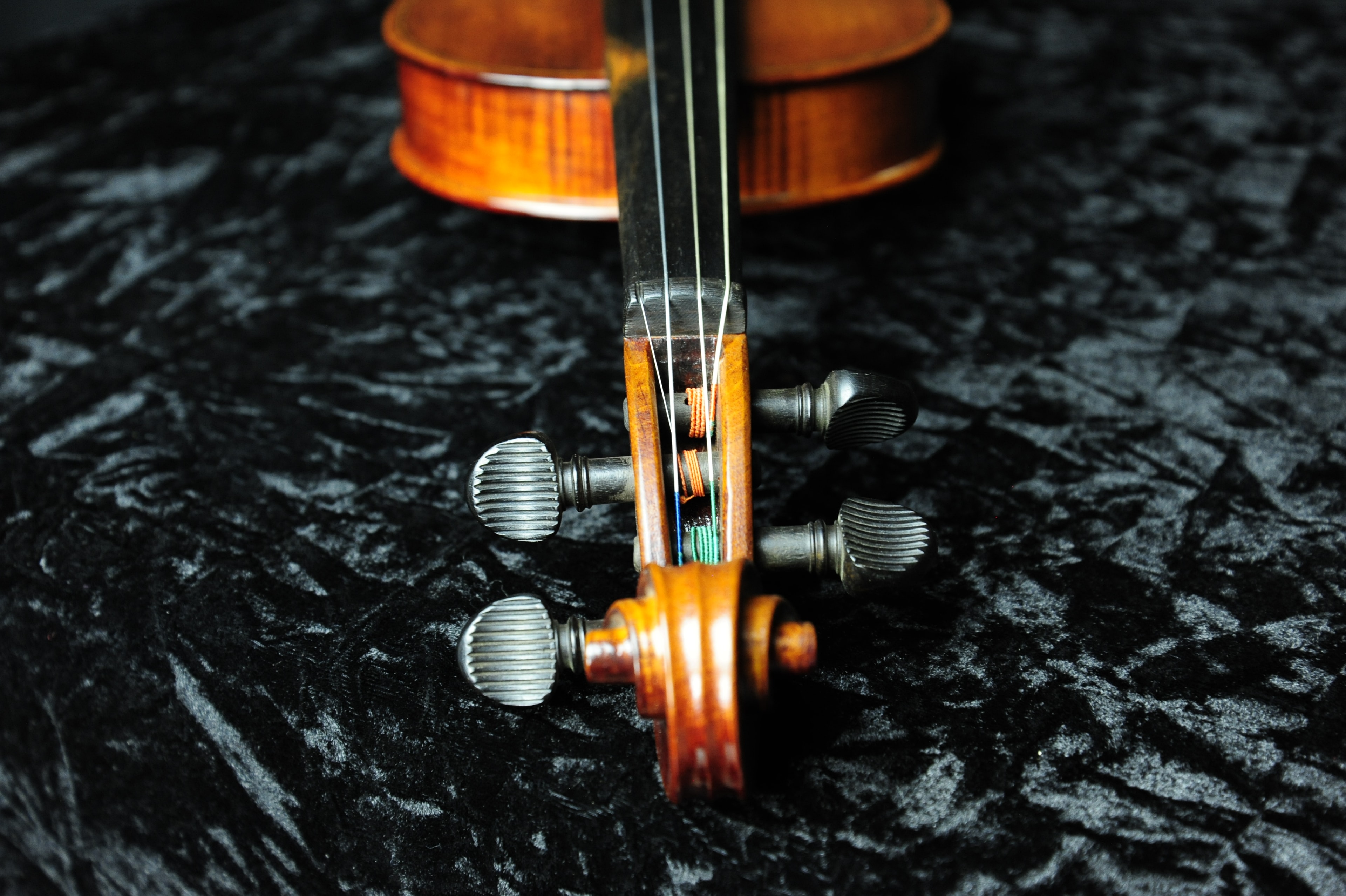Stradivarius Model Violin — top plate detail showing antique varnish and f-holes